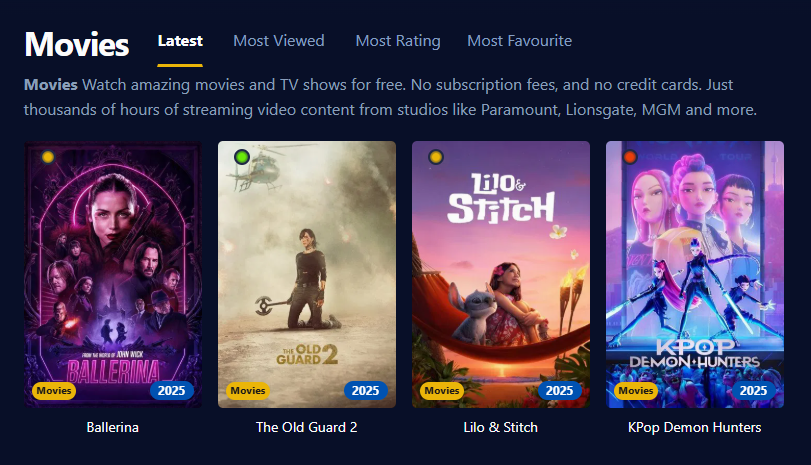 Screenshot showing Cinego interface